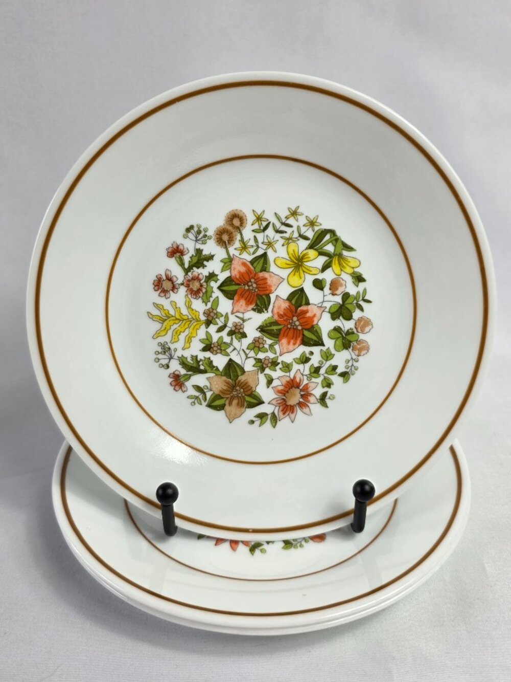 THREE Corning Corelle Indian Summer Bread Plates 10 1/4 White Floral Center